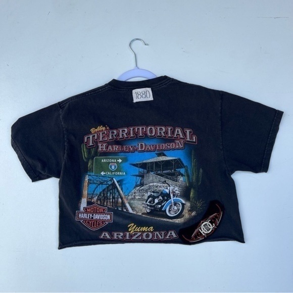 RAW EDGE CROPPED YUMA ARIZONA HARLEY DAVIDSON RILEY VTG TEE WITH PATCHES - Picture 3 of 16